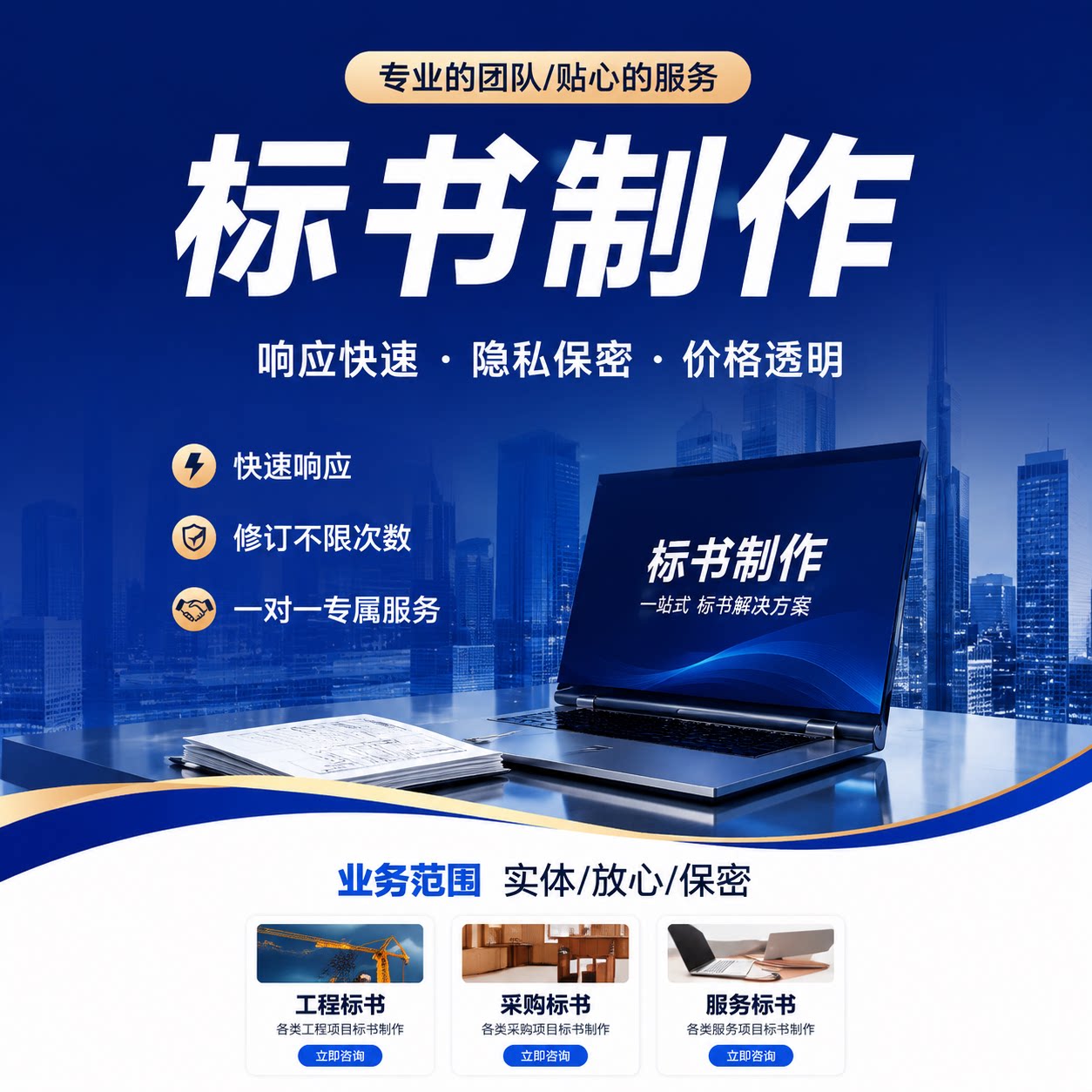 代做标书制作代写招标文件工程造价施工标书技术方案物业采购投标
