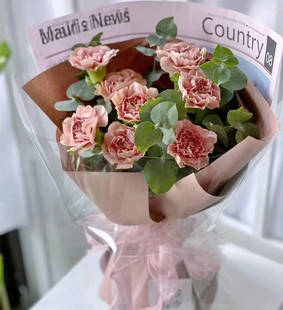 母亲节高级复古色康乃馨生日混搭花束延吉市鲜花店龙井和龙朝阳川