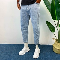 Quần jeans nam 2019 hè mới chín điểm quần cũ ống rộng quần lửng ống quần mỏng phần lớn size quần nam - Quần jean quần jean ống rộng nam