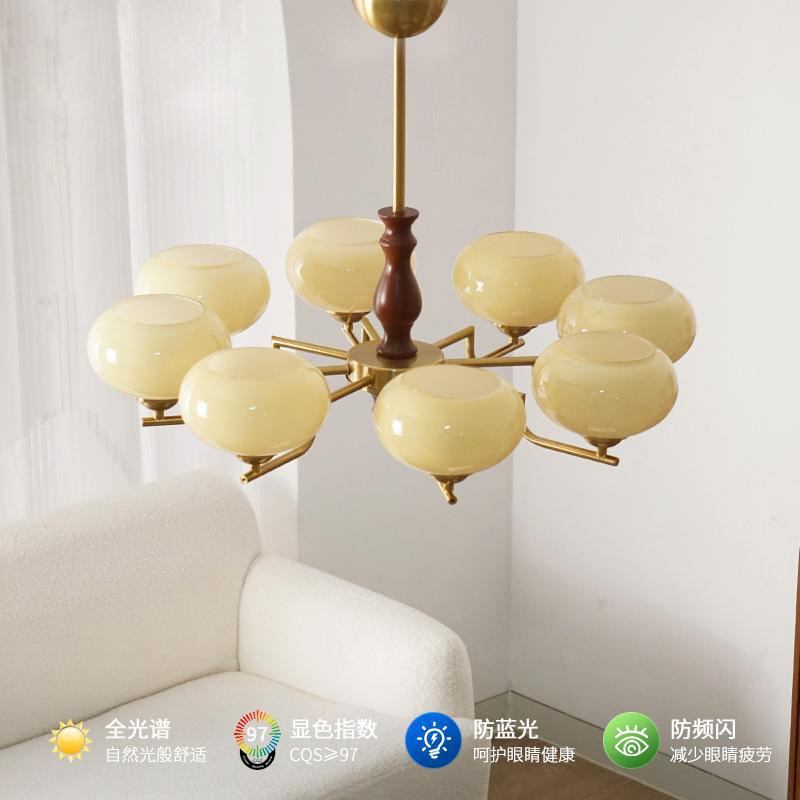 法式中古客厅主灯美式复古包豪斯柿子吊灯书房卧室餐厅实木护眼灯,家装灯饰光源,客厅吊灯,淘宝优惠券,粉丝福利购,淘宝优惠卷