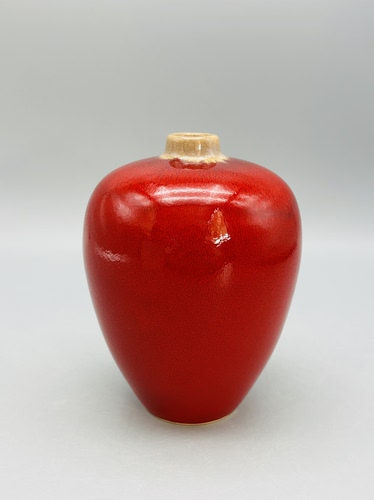 B237，日本真朱烧 红釉小罐，带原包装盒