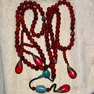 女款 南红绿松石朝珠国风天然饰品圆珠古玩文玩多用手串新中式 男款