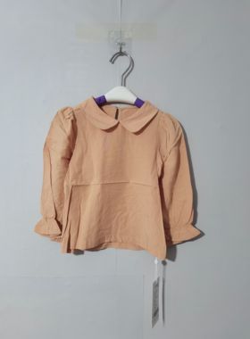 80-120码彩家女童衬衫儿童娃娃领廓形衬衫女童长袖衬衣上衣清仓