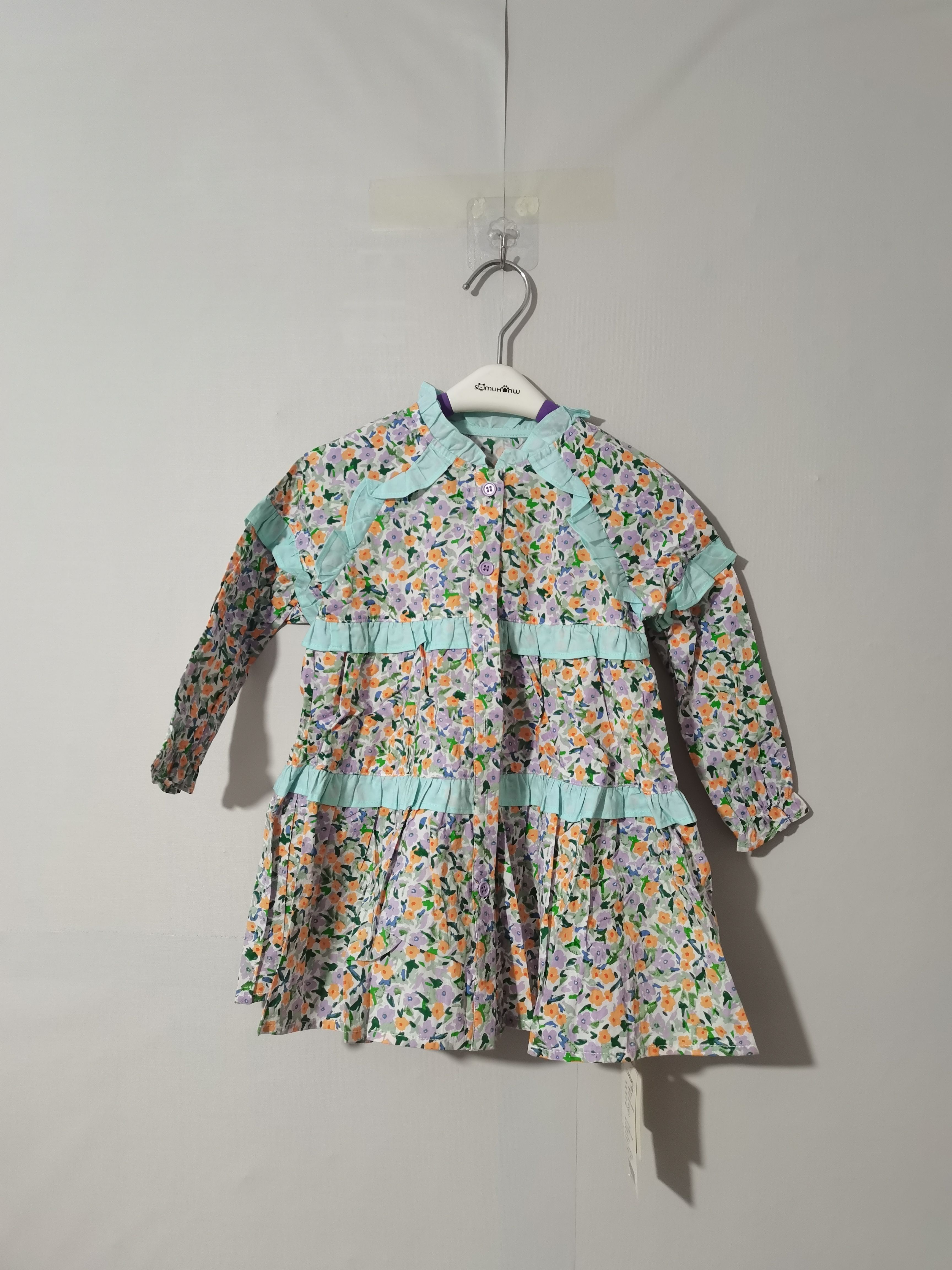 80-120码彩家品牌女童连衣裙春夏季长袖连衣裙女孩裙子纯棉布碎花