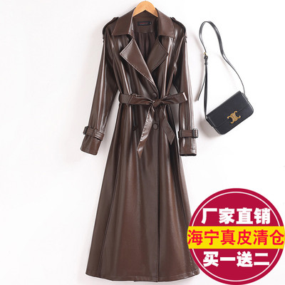 真皮皮衣女中长款过膝绵羊皮大衣