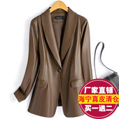 真皮皮衣女中长款 显瘦小西服2025秋冬新款 绵羊皮西装 夹克外套修身
