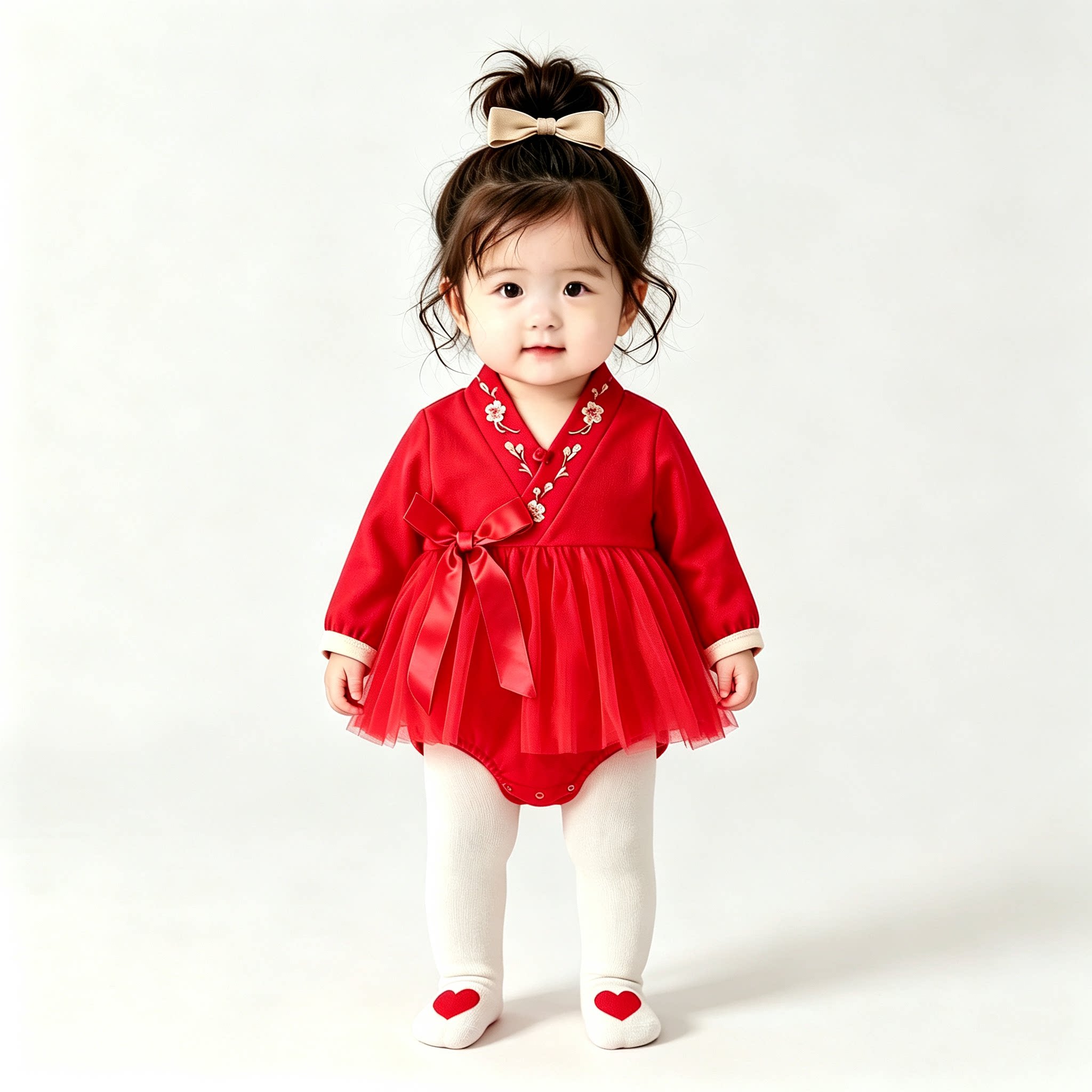 女童汉服日常可穿春装新中式风女宝抓周旗袍礼服周岁裙子春秋红色图片