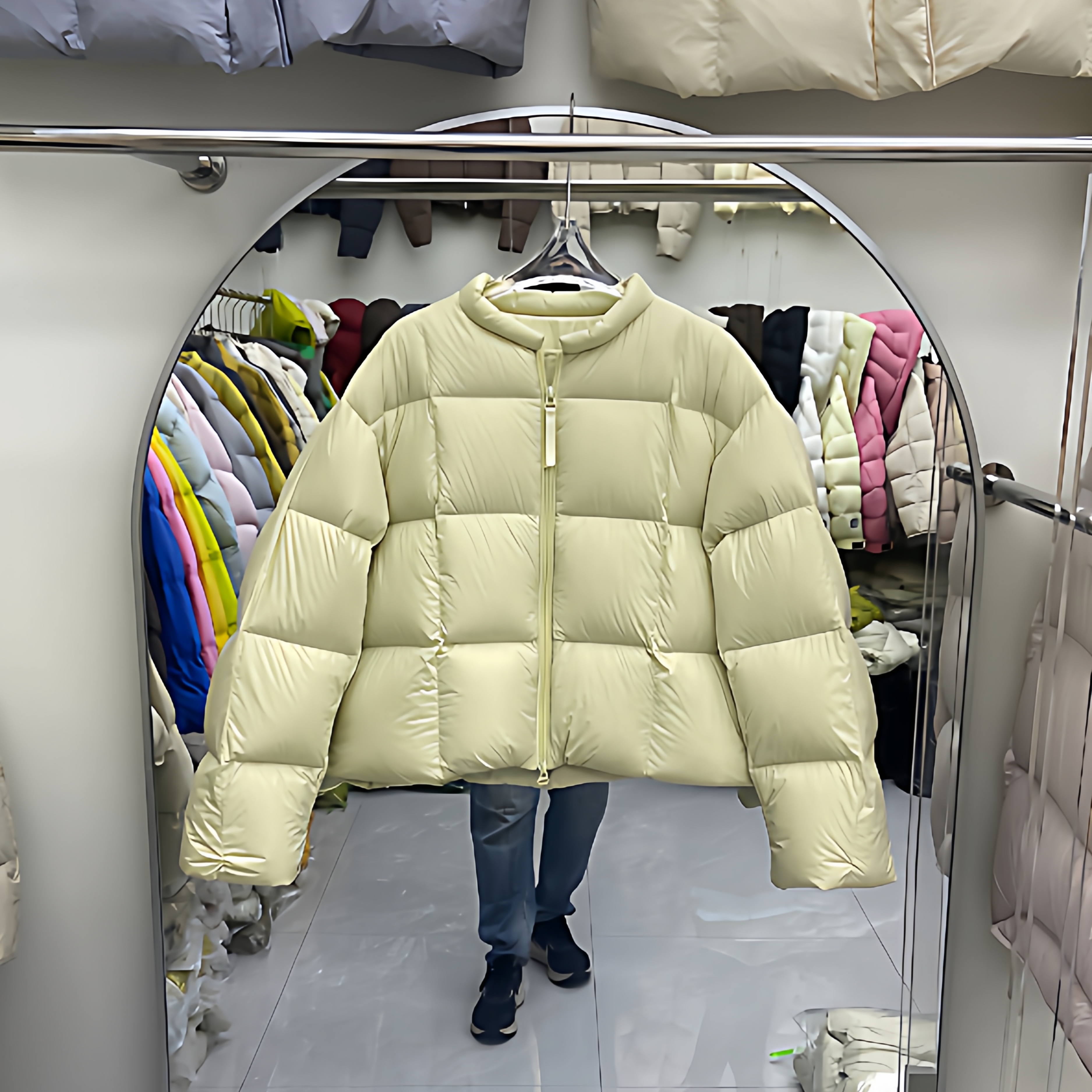 2025冬新款加厚90白鸭绒羽绒服女方块泡芙圆领简约短款韩版宽松潮