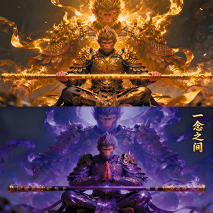 鱼缸背景贴纸背景画悟空系列3D高清立体尺寸定制缸外正面胶