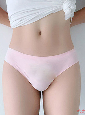 男女通用共穿半包臀三角女款男穿内裤一片式冰丝无痕裸睡性感低腰