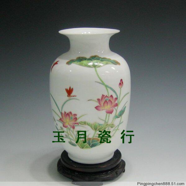 景德镇瓷器冬瓜花瓶 22厘米高白釉荷花瓶 陶瓷工艺礼品  摆件