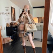 学院风格 nss披肩外套女 秋冬新款 纹流苏气质慵懒风宽松斗篷上衣