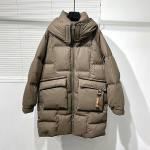 冬季原创潮牌简约加厚宽松连帽中长款工装羽绒服男日系百搭外套潮