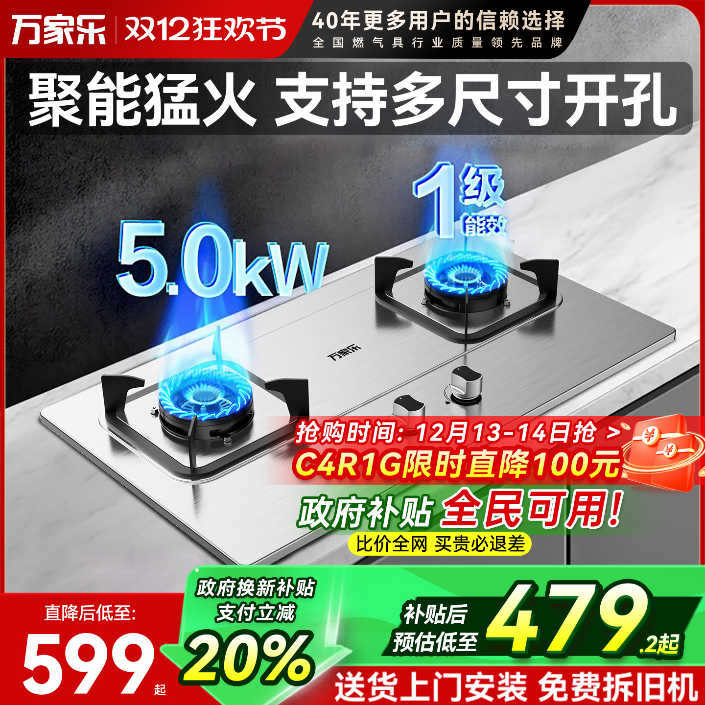 万家乐5.0kW燃气灶双灶