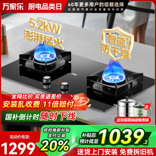 灶具家用定时 政府补贴 万家乐AC7A燃气灶双灶防干烧天然气嵌入式