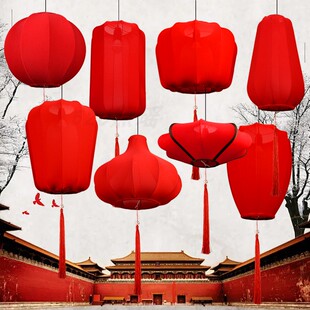新中式弹力布艺红色创意吊灯餐厅火锅店婚礼走廊装饰灯笼异形定做