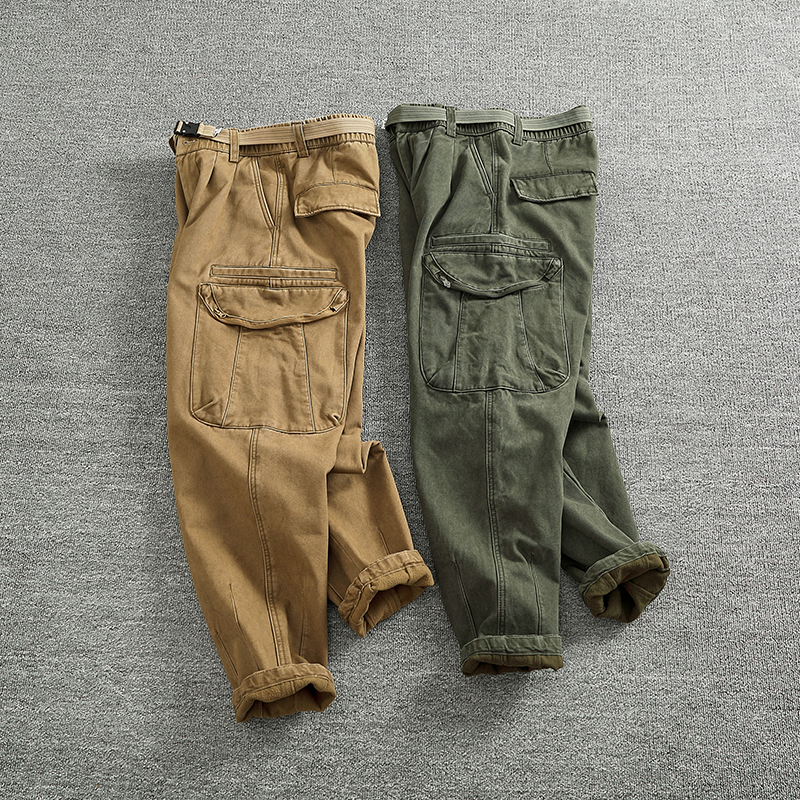 工装锥形裤子男士加绒加厚休闲裤