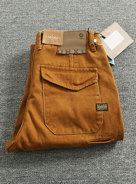 复古重磅简约工装裤男宽松直筒休闲长裤纯棉斜纹梭织3D立裁锥形裤