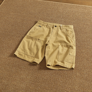 金属撞钉元 短裤 男纯棉水洗鱼骨纹梭织直筒潮流中裤 素复古伐木工装