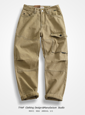 厚实重磅工装裤男士纯棉斜纹梭织宽松直筒裤男裤美式多口袋休闲裤