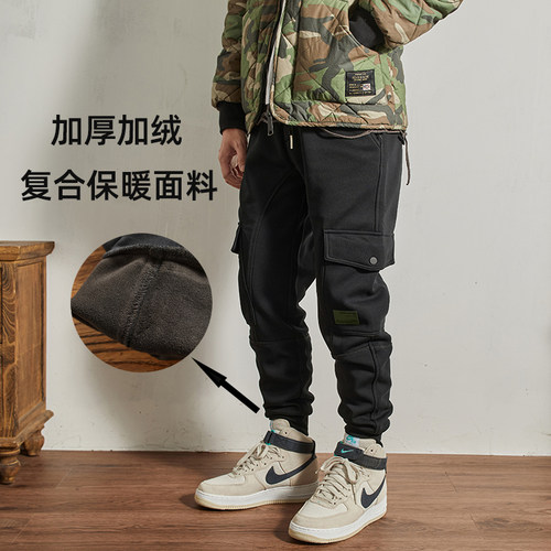 秋冬加绒运动裤子男束脚多口袋