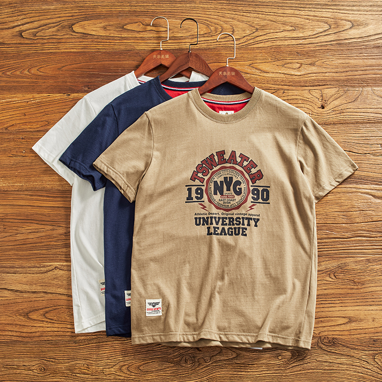 2024夏季新款短袖T恤衫男圆领印花美式休闲百搭水洗磨毛潮牌上衣