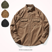 新款 工装 衬衣男复古水洗纯棉斜纹布工字口袋长袖 2024秋季 衬衫 外套