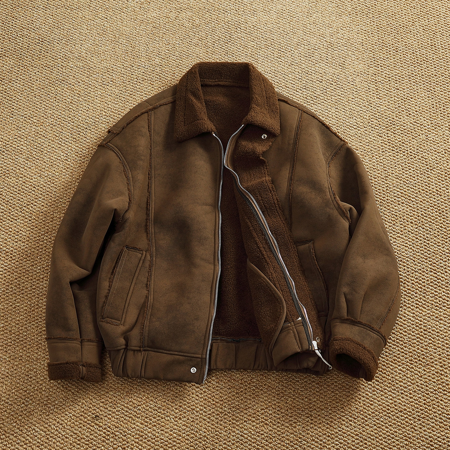 冬季加绒加厚机车皮毛一体夹克男美式硬汉复古麂皮绒保暖棉服外套