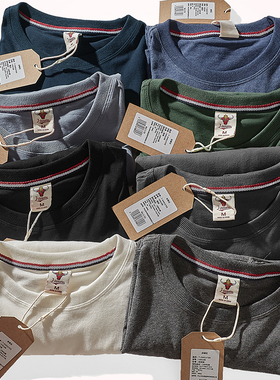 久穿不变形！碳素磨毛纯棉长袖T恤简约纯色圆领做旧水洗打底T恤衫