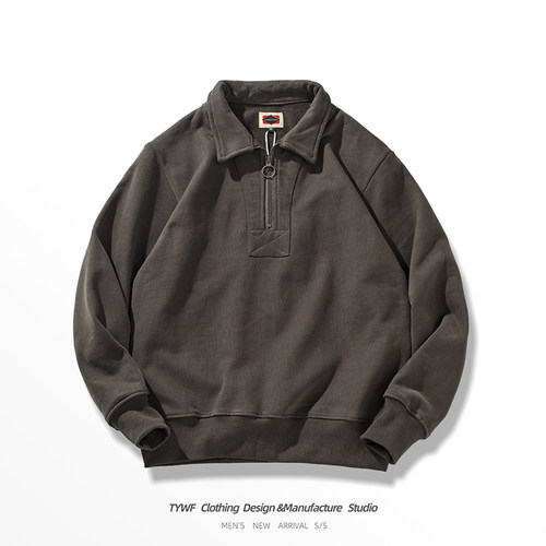 加绒加厚复古套头半开领卫衣