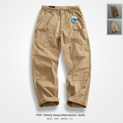 质感鱼骨纹纯棉梭织休闲裤男重磅