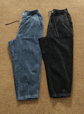 秋冬季美式重磅复古灯芯绒休闲裤男宽松大码工装裤条绒锥形长裤潮