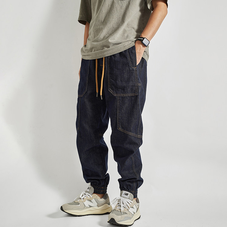 靛青色原色牛仔裤男阿美咔叽复古宽松束脚纯棉哈伦阔腿高端长裤潮,男装,牛仔裤,淘宝优惠券,粉丝福利购,淘宝优惠卷