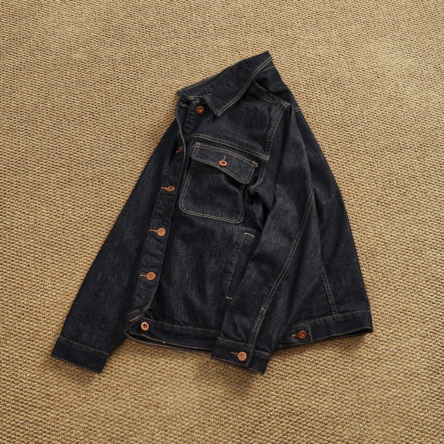 潮牌重磅原色牛仔外套男 直筒版型翻领工装夹克高街复古上衣