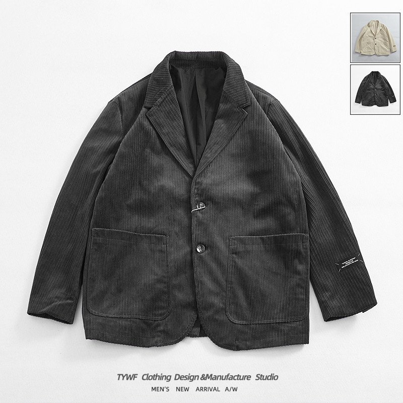 复古灯芯绒休闲西装外套男