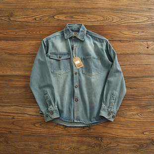 男女秋季 外套薄款 新款 衬衣情侣长袖 上衣 美式 工装 复古水洗牛仔衬衫