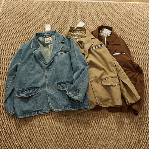 复古风水洗做旧牛仔夹克上衣男