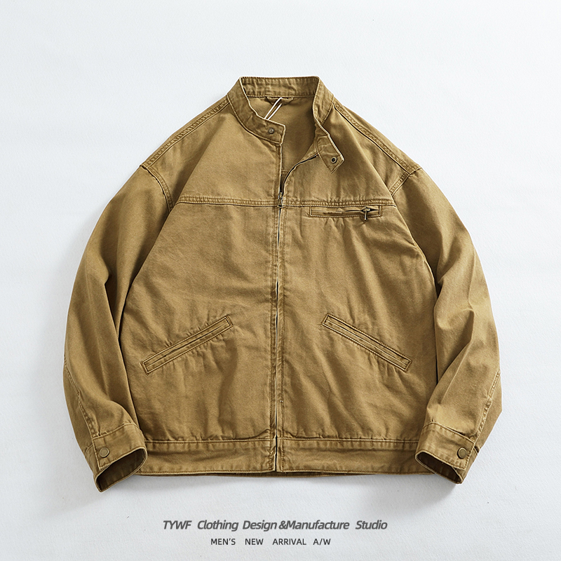 经典复古扣领机车夹克上衣男