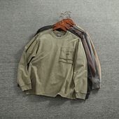 男硬汉风重工水洗做旧宽松潮款 高克重全棉圆领长袖 T恤衫 高街上衣