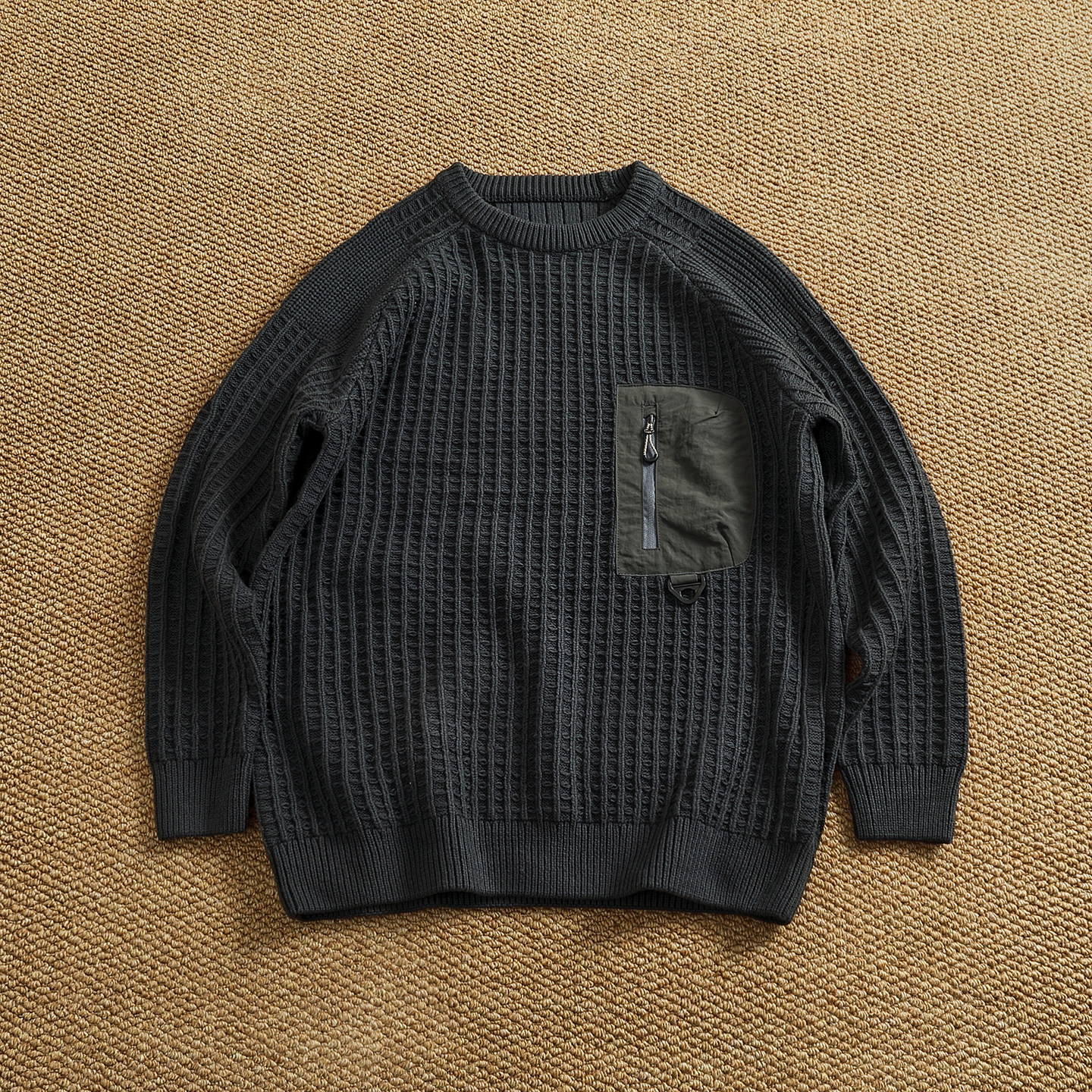 高街潮款城市休闲机能风针织套头毛衫男秋冬百搭拼布口袋户外毛衣,男装,针织衫/毛衣,淘宝优惠券,粉丝福利购,淘宝优惠卷