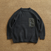 高街潮款 城市休闲机能风针织套头毛衫 男秋冬百搭拼布口袋户外毛衣