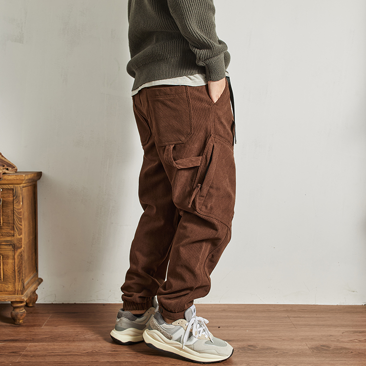 飘带多口袋工装立裁哈伦束脚裤