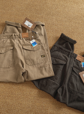 重磅日系休闲裤子男纯棉直筒宽松锥形工装裤男复古阔腿裤秋冬厚款