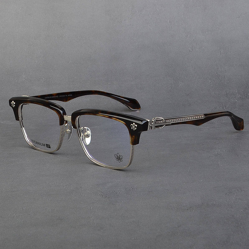 百搭复古半框纯钛眼镜架男超宽通用潮流板材近视眼镜框女素颜大脸