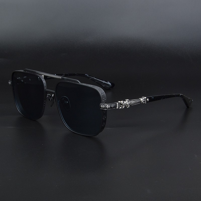 潮牌雕花飞行员纯钛墨镜男个性方形超大脸复古墨镜女遮阳开车黑超