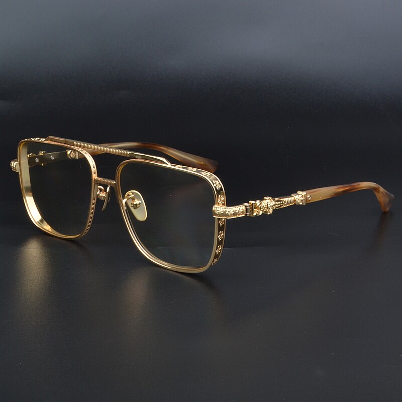 奢华时尚个性飞行员眼镜框男款潮牌大脸复古纯钛眼镜架女百搭显瘦