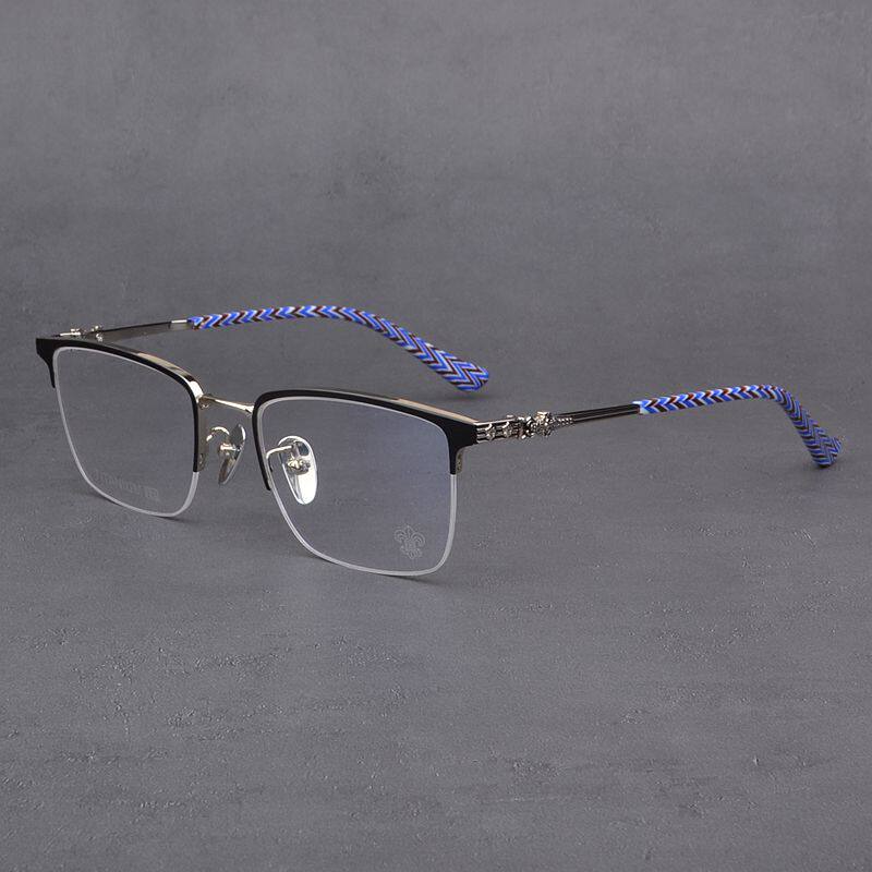 潮牌商务百搭时尚眼镜男款个性大脸半框超轻纯钛眼镜架女复古近视