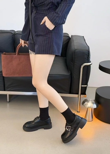 成功鸟2026春季新款厚底乐福鞋女鞋英伦风小皮鞋百搭魔术贴深口鞋