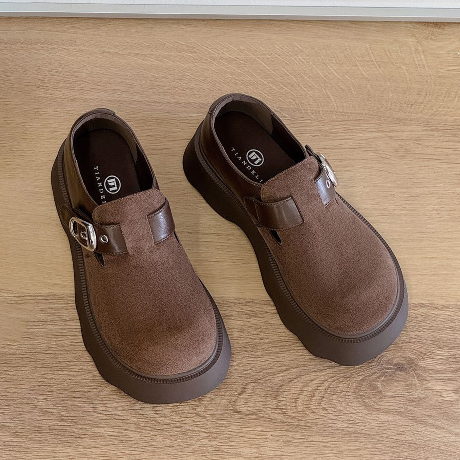 翻毛皮全包厚底勃肯鞋大头乐福鞋