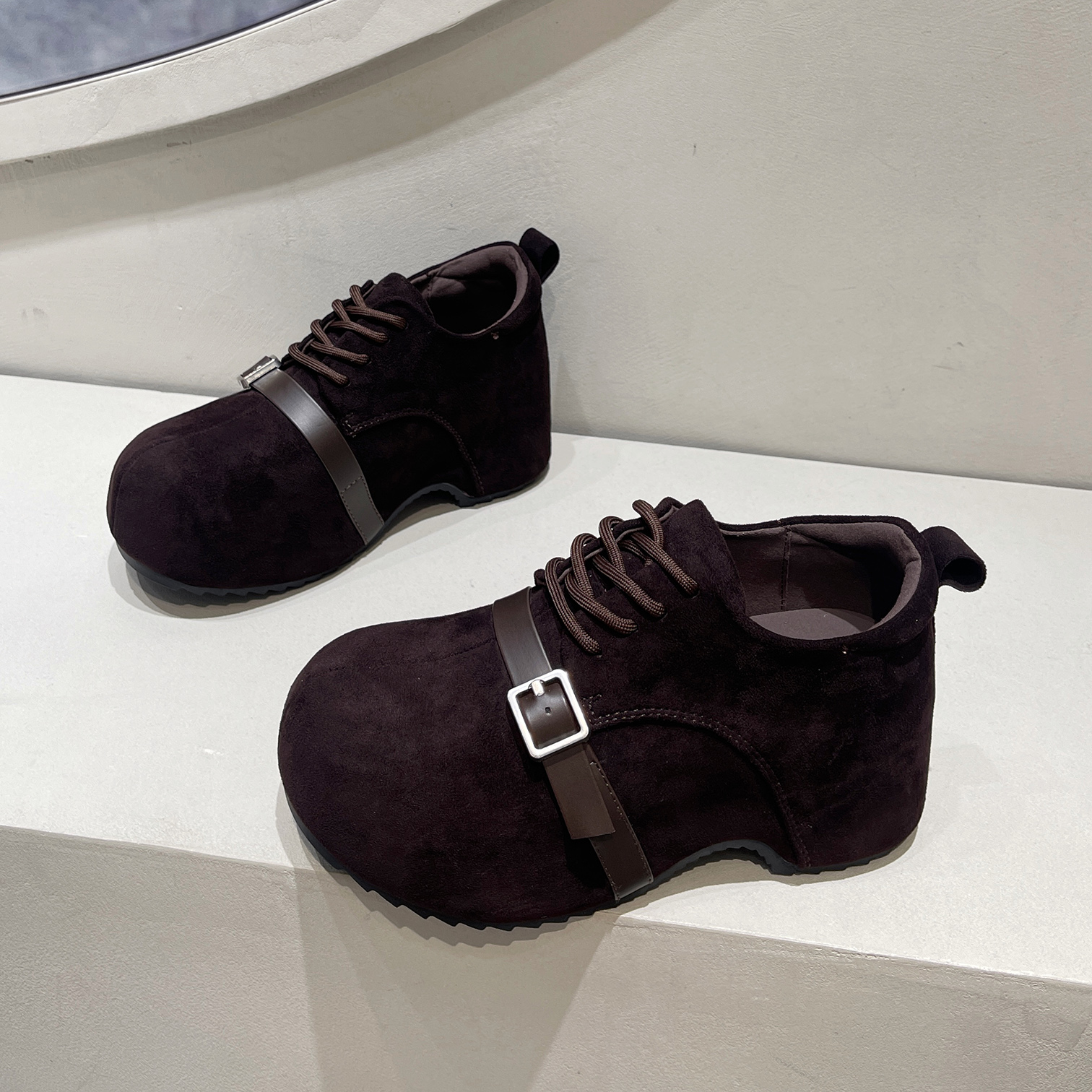 绒面全包内增高勃肯鞋大头单鞋